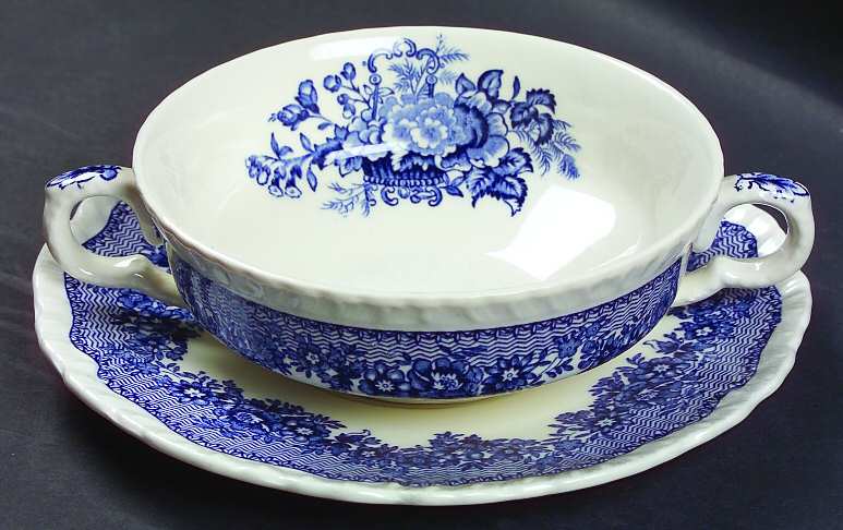 Ascot Blue Flat Cream Soup Bowl & Saucer Set
