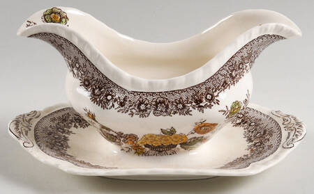Ascot Brown Multicolor Gravy Boat with Attached Underplate