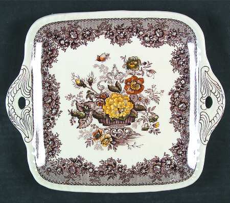 Ascot Brown Multicolor Square Handled Cake Plate