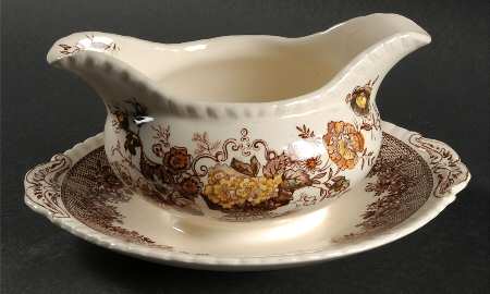 Ascot Brown Multicolor Gravy Boat with Attached Underplate