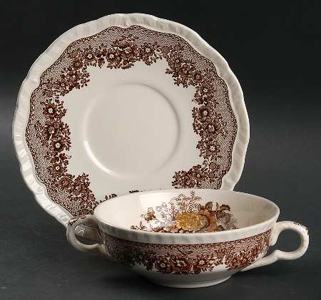 Ascot Brown Multicolor Flat Cream Soup Bowl & Saucer Set