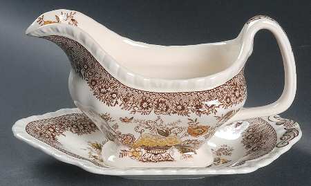 Ascot Brown Multicolor Gravy Boat & Underplate