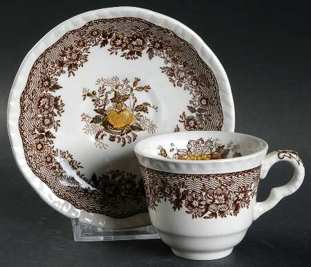 Ascot Brown Multicolor Flat Demitasse Cup & Saucer Set