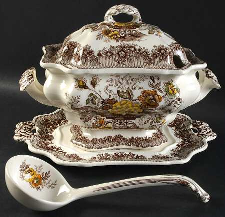 Ascot Brown Multicolor Tureen & Lid w/Ladle & Underplate