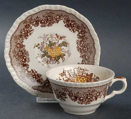 Ascot Brown Multicolor Flat Cup & Saucer Set