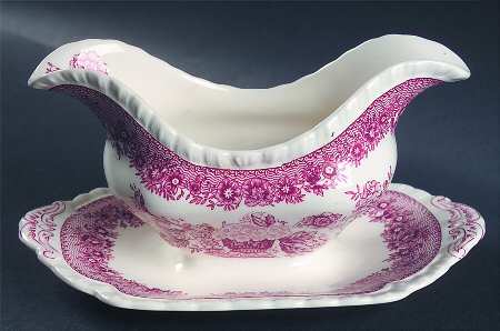 Ascot Red Gravy Boat with Attached Underplate