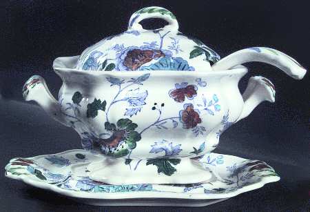 Belvedere Blue Multicolor Sauce Boat & Lid & Underplate & Ladle