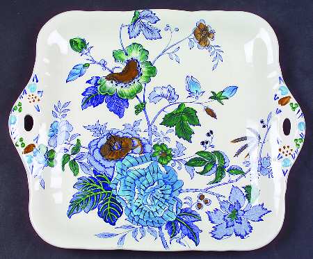 Belvedere Blue Multicolor Square Handled Cake Plate