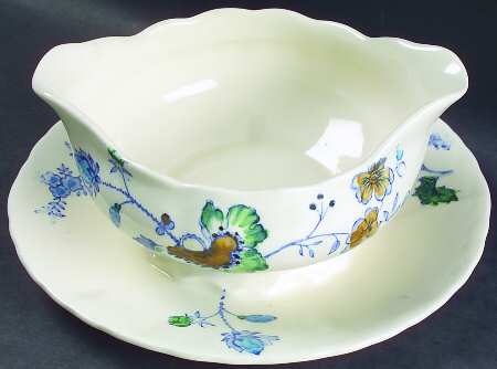 Belvedere Blue Multicolor Gravy Boat with Attached Underplate