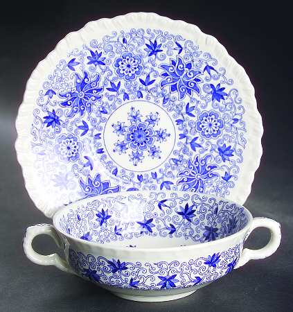 Bow Bells Blue Flat Cream Soup Bowl & Saucer Set