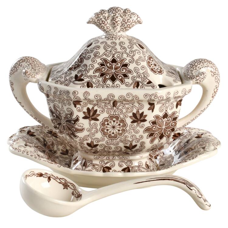 Bow Bells Brown Sauce Boat & Lid & Underplate & Ladle