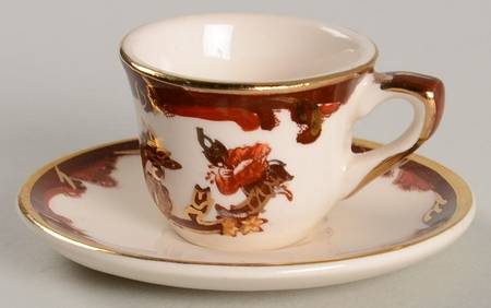 Brown Velvet Miniature Cup and Saucer Set