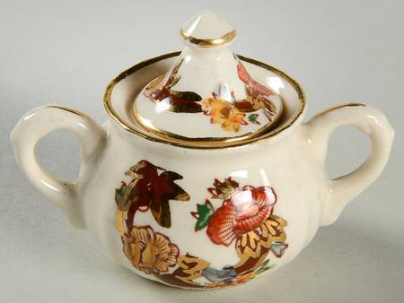 Brown Velvet Miniature Sugar Bowl & Lid