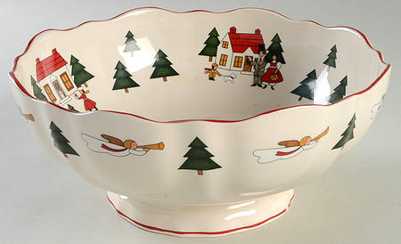 Christmas Village Bruges Footed Salad Bowl by Mason's