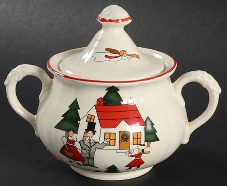 Christmas Village Sugar Bowl & Lid