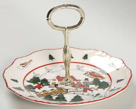 Christmas Village Round Serving Plate with Handle (SP)