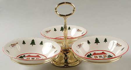 Christmas Village 7" x 12" 3-Part Relish & Metal Stand (CERC) HC
