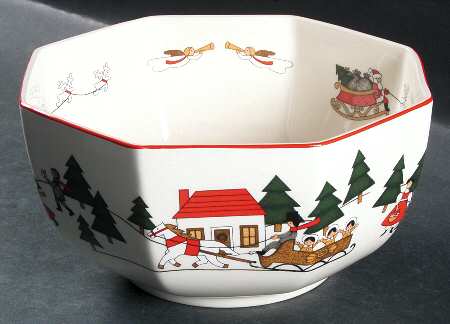 Christmas Village 7" Octagonal Vegetable Bowl