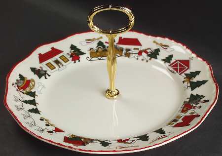 Christmas Village Round Serving Plate with Handle (DP)