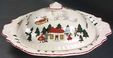 Christmas Village Oval Covered Vegetable