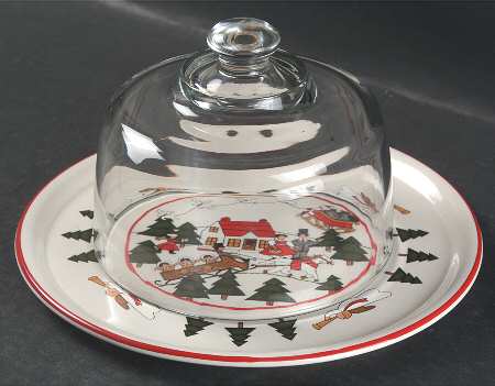 Christmas Village Cheese and Cracker Set with Dome