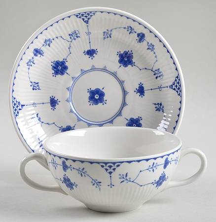 Denmark Blue Flat Cream Soup Bowl & Saucer Set