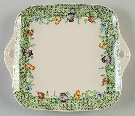 English Country Garden Green Mltclr Square Handled Cake Plate