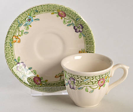 English Country Garden Green Mltclr Footed Demitasse Cup & Saucer Set