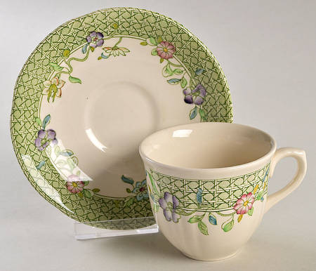 English Country Garden Green Mltclr Flat Cup & Saucer Set
