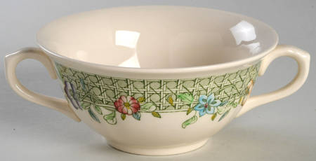English Country Garden Green Mltclr Footed Cream Soup Bowl