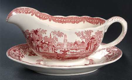 Fountains Red Gravy Boat & Underplate