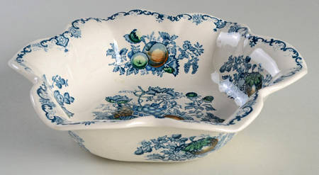 Fruit Basket Blue Multicolor Round Fluted Dessert Bowl