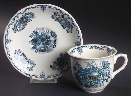 Fruit Basket Blue Multicolor Flat Cup & Saucer Set