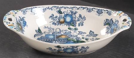 Fruit Basket Blue Multicolor 10" Oval Vegetable Bowl