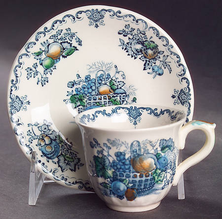 Fruit Basket Blue Multicolor Flat Demitasse Cup & Saucer Set