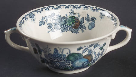 Fruit Basket Blue Multicolor Flat Cream Soup Bowl