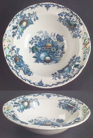 Fruit Basket Blue Multicolor Rim Cereal Bowl