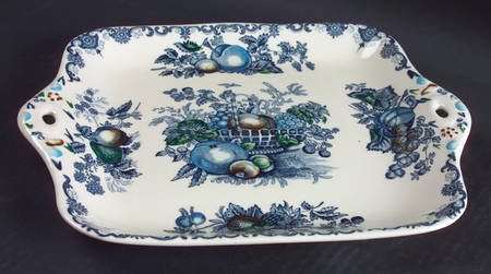 Fruit Basket Blue Multicolor Square Handled Cake Plate