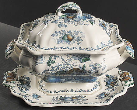 Fruit Basket Blue Multicolor Tureen & Lid w/Underplate