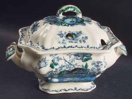 Fruit Basket Blue Multicolor Tureen &  Lid