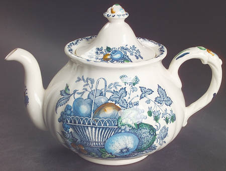 Fruit Basket Blue Multicolor Teapot & Lid