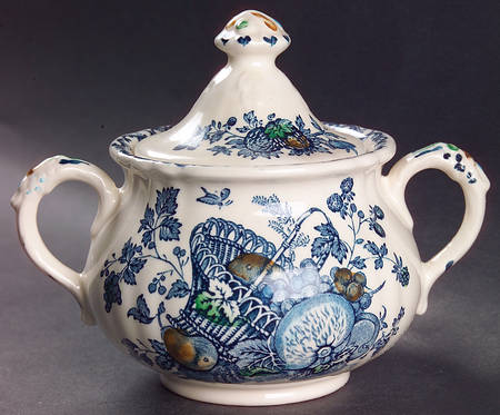 Fruit Basket Blue Multicolor Sugar Bowl & Lid