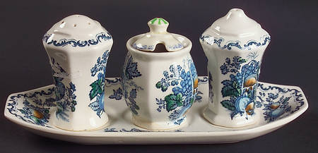 Fruit Basket Blue Multicolor Salt & Pepper, Mustard with Lid & Ceramic Tray