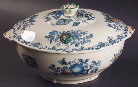 Fruit Basket Blue Multicolor Small Round Covered Vegetable