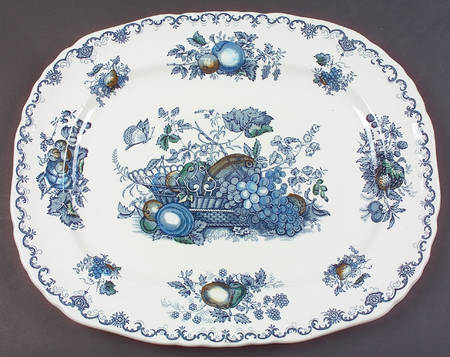Fruit Basket Blue Multicolor 15" Oval Serving Platter