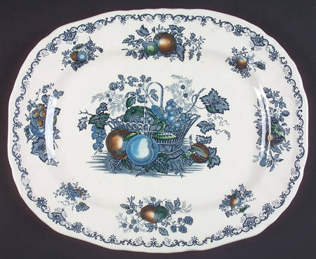Fruit Basket Blue Multicolor 13" Oval Serving Platter