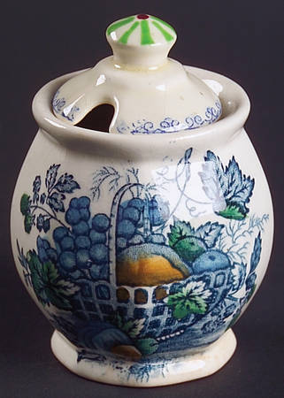 Fruit Basket Blue Multicolor Mustard Jar & Lid