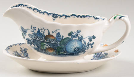 Fruit Basket Blue Multicolor Gravy Boat & Underplate/Relish
