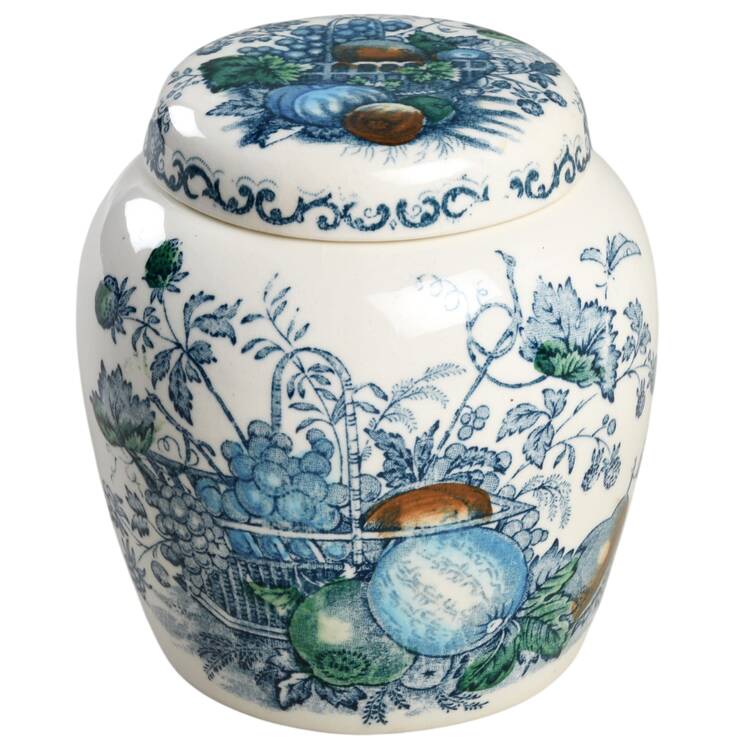Fruit Basket Blue Multicolor Small Ginger Jar & Lid