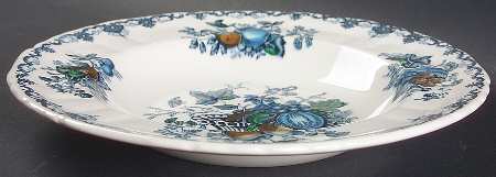 Fruit Basket Blue Multicolor Large Rim Soup Bowl